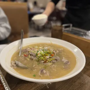 a bowl of soup on a table