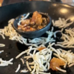 a plate of food being prepared