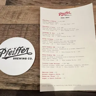 Beer menu