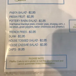 menu side options