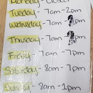 New hrs as of 11/20/2021