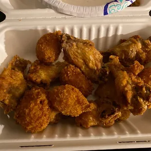 Over cooked 6 Pieces Party Wings and 8 Pieces Scallop