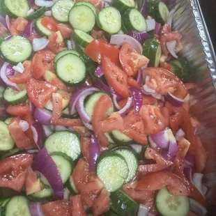 Tomato, cucumber, onion salad with homemade Italian seasonings and dressing