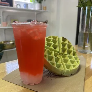 a waffle and a drink