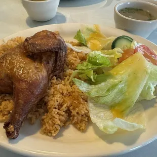 Com ga xối mỡ (marinated deep fried Cornish hen)