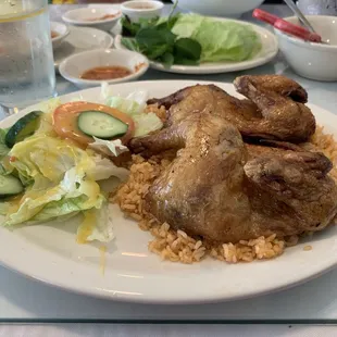 Fried Cornish Hen on a Bed of Rice