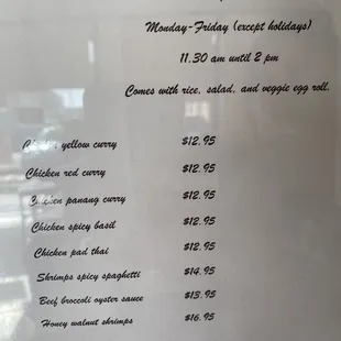Lunch menu