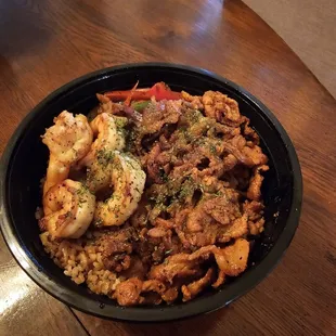 Grilled shrimp and pork combo bowl