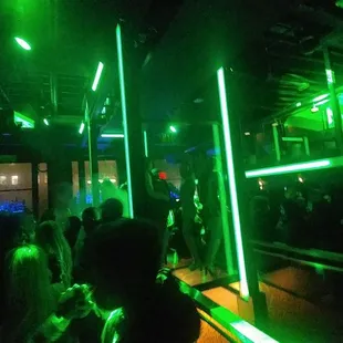 a group of people dancing in a club