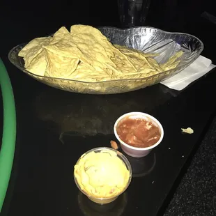 The environment is great but this was the "nachos" I was served and when I asked for more queso they're was an extra charge of     $.50