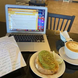 Avocado toast and latte with oat milk!
