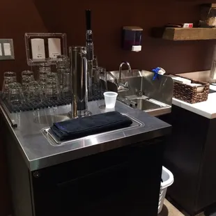 a kitchen with a stainless steel countertop