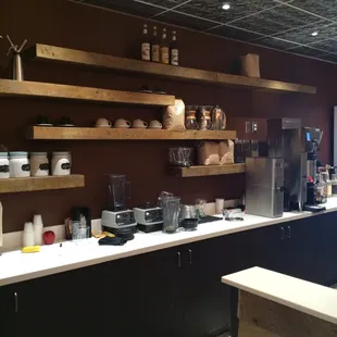 open shelves and coffee machines