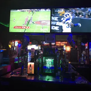 a sports bar with neon lights