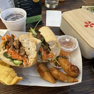 4 types of Bahn mi.... Spring rolls... crab rangoon... toro bubble milk tea  ... everything so yummy &amp; cooked to order