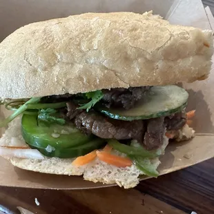 Lemongrass Pork Banh Mi.  Look at all those fresh veggies!