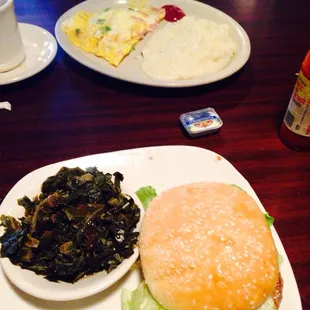 Wife had breakfast omelet and I ordered NY steak sandwich.