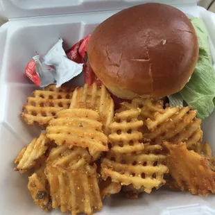 Burger and waffle fries...$4.95