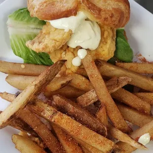 Croissant fish sammich, with fresh cut fries