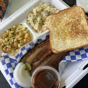 1 Meat Plate Sliced Brisket with Homemade Mac &amp; Cheese and Homemade Potato Salad