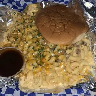 Rockstar, is a brisket, macaroni and cheese sandwich.