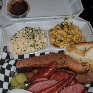 Two meat plate sausage and sliced brisket