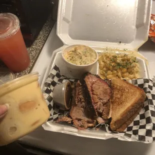 2 Meat Plate with Banana Pudding and strawberry lemonade