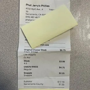 Overcharged receipt