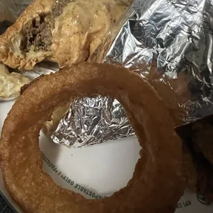 Onion rings. Not good, too crunchy/greasy and not enough actual onion. Probably just overcooked.