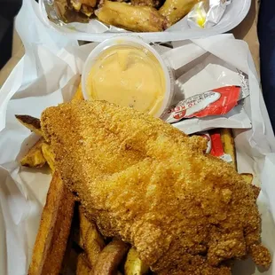 Catfish filet, fries, and lemon peppa my wangs Taken 01.30.24