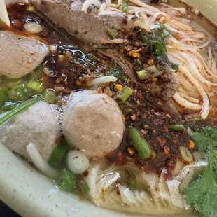 Ka-Theo with beef brisket, beef balls and tripe...with all the fixings and best chili oil(satay)