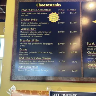 Cheesesteak Menu