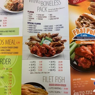 the menu and prices