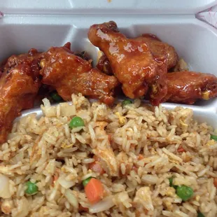 Phat treat! Thai chili wings with the delicious chicken fried rice.