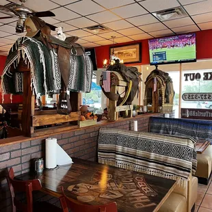 the seating area of the restaurant