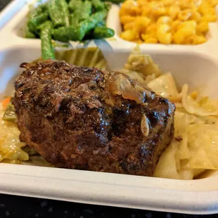 Local Grass-Fed Meatloaf in Local Ellijay Organic Shroom Glaze. Local Brasstown, NC beef, house herb mix, shitake shroom gravy. $16.