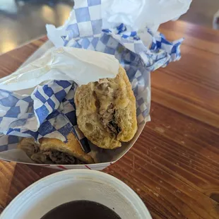 Sad French dip sandwich