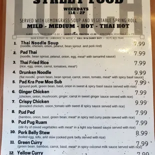 Lunch menu