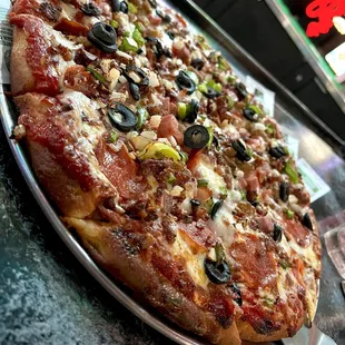 a pizza with toppings