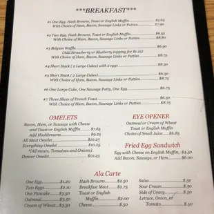 Breakfast menu