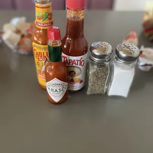 Condiments accessible at the table