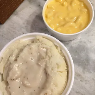 Medium mashed potatoes and small Mac n cheese