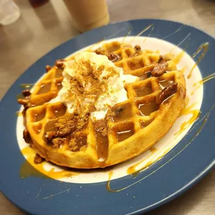 Caramel pumpkin pecan Belgium waffle