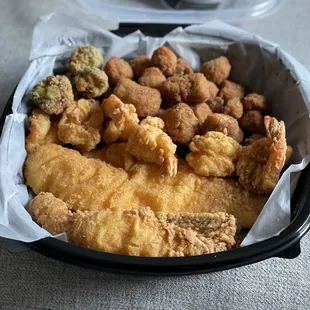 Fried flounder, fried fish, fried okra, and fried broccoli---- don&apos;t judge me! It was a cheat day!