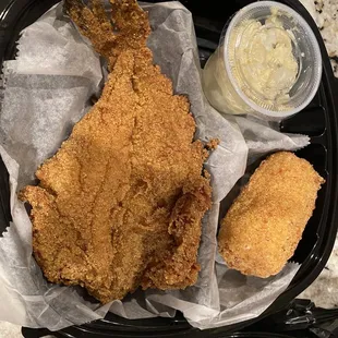 Catfish plate w/ potato salad and fried corn