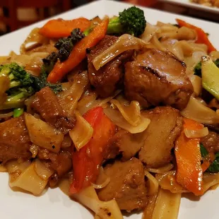 Vegan pad kee mao ($14.50). Savory and good with mock duck.