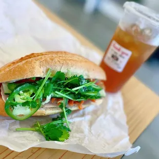 Combination sandwich and a drink