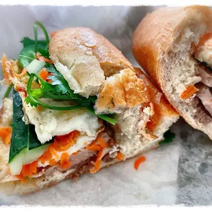 Fried egg, ham, and pate banh mi $7.99/ with drink $10.99