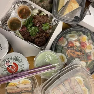 Crying Tiger, Larb (Chicken), Strawberry Crepe Cake