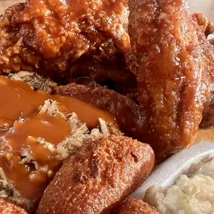 Awesome spicy sauce on the BBQ pork &amp; chicken